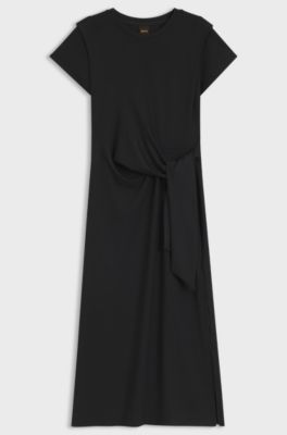 Midi jersey dress with knot detail, Black