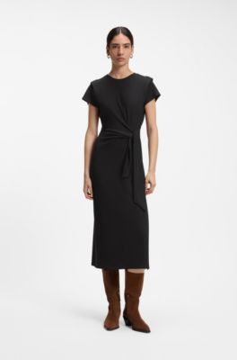 Midi jersey dress with knot detail, Black