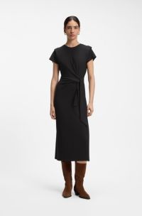 Vestito midi in jersey con dettaglio nodo, Nero