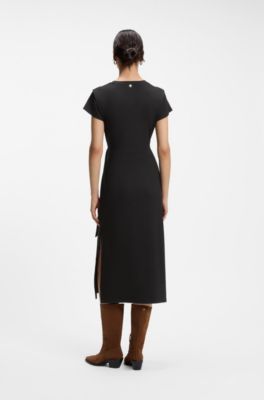 Vestito midi in jersey con dettaglio nodo, Nero