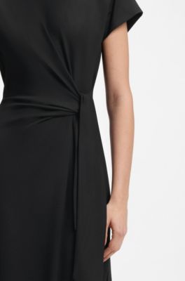 Vestito midi in jersey con dettaglio nodo, Nero