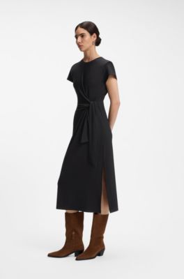 Midi jersey dress with knot detail, Black