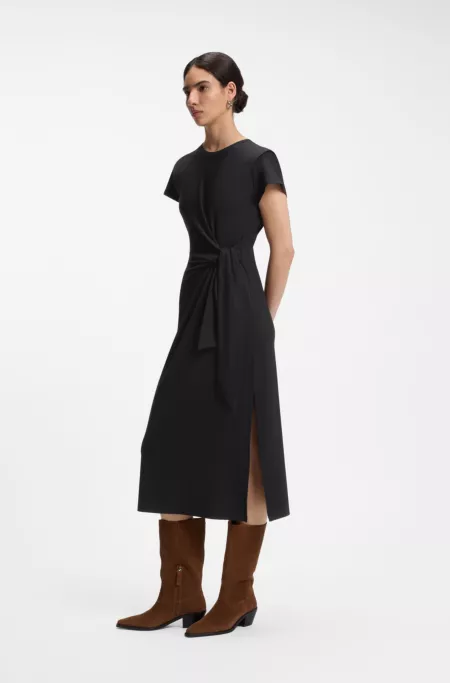 Midi jersey dress with knot detail