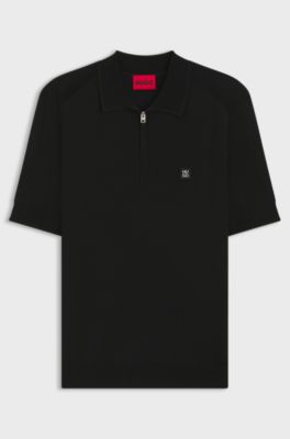 Strick-Poloshirt mit Rei&szlig;verschluss am Kragen, Schwarz