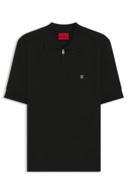 Hugo Uomo Nero Polo In Maglia Con Colletto Con Zip