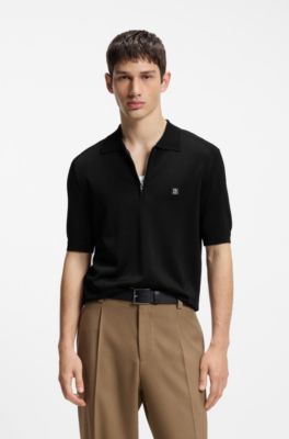 Knit polo with zipped neck, Black