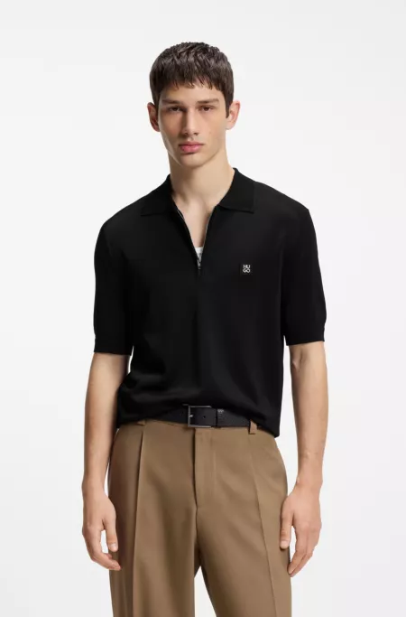 Knit polo with zipped neck