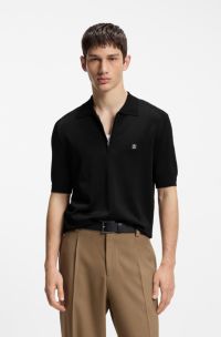 Knit polo with zipped neck, Black