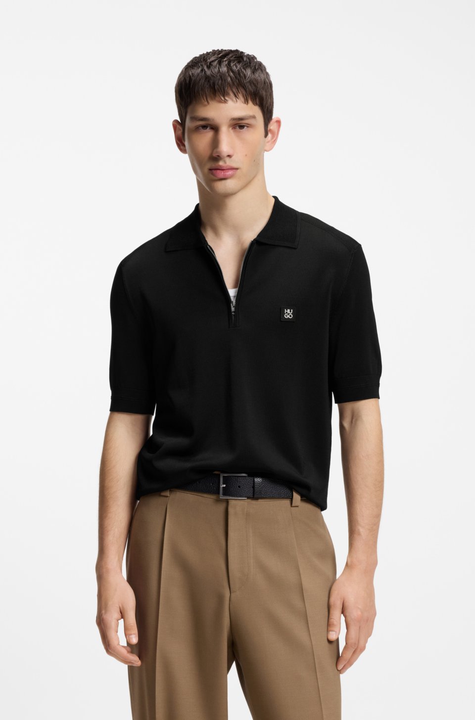 Knit polo with zipped neck