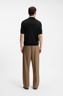 Knit polo with zipped neck, Black