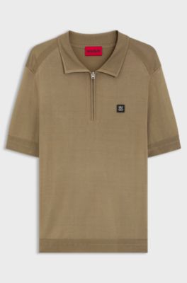 Knit polo with zipped neck, Beige