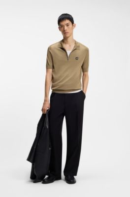 Knit polo with zipped neck, Beige