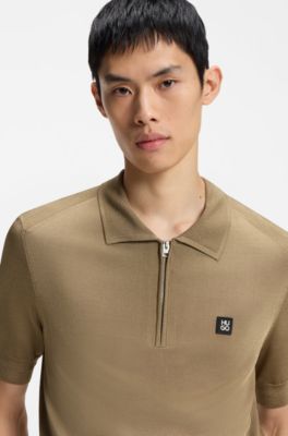 Knit polo with zipped neck, Beige