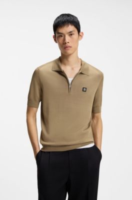 Knit polo with zipped neck, Beige