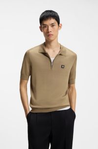 Knit polo with zipped neck, Beige