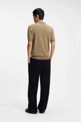 Knit polo with zipped neck, Beige