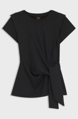 Fitted T-shirt with waist knot detail, Black