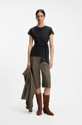 Fitted T-shirt with waist knot detail, Black