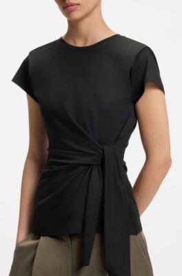 Fitted T-shirt with waist knot detail, Black