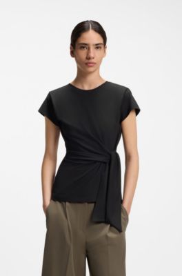 T-shirt aderente con dettaglio nodo in vita, Nero