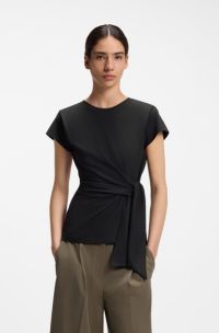 Fitted T-shirt with waist knot detail, Black