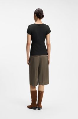 T-shirt aderente con dettaglio nodo in vita, Nero