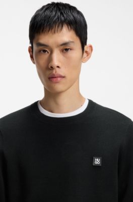 Knitted-piqu&eacute; sweater with metallic stacked logo, Black