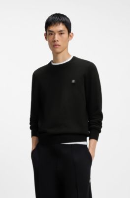 Knitted-piqu&eacute; sweater with metallic stacked logo, Black