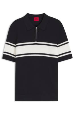Zip-neck knit polo with block stripes 1