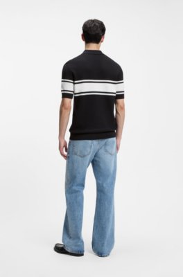 Hugo Zip-neck knit polo with block stripes pikéer herr – bild 3