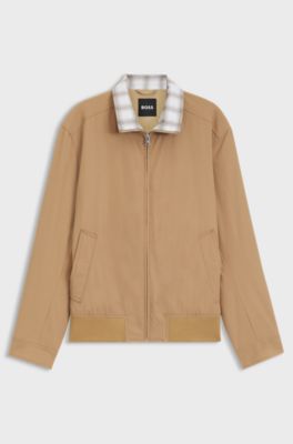Water-repellent jacket with checked collar, Beige