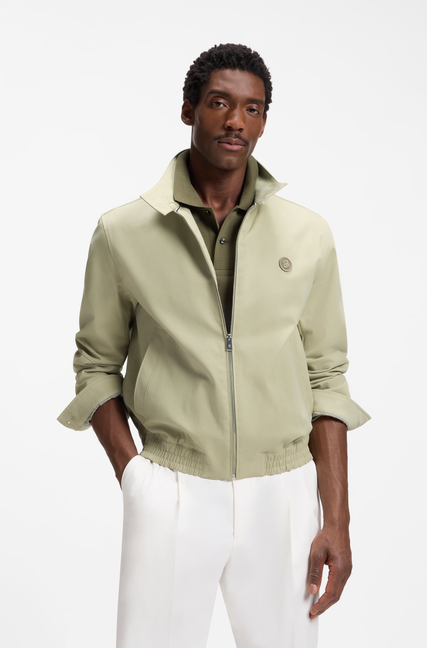 Boss Water-repellent jacket in mercerised stretch cotton snörskor herr