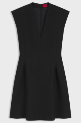 Cap-sleeve dress with pleat details, Black