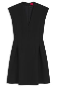 Cap-sleeve dress with pleat details, Black