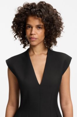 Cap-sleeve dress with pleat details, Black