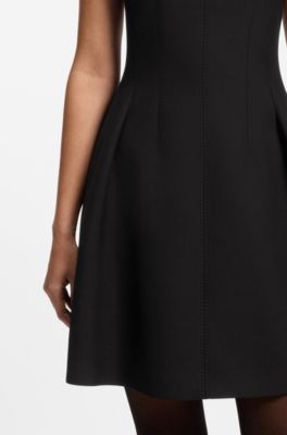 Cap-sleeve dress with pleat details, Black