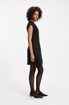 Cap-sleeve dress with pleat details, Black