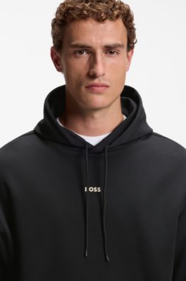 Cotton-blend hoodie with 3D logo, Black