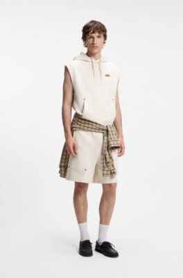 Sleeveless hoodie in cotton terry with logo badge 2