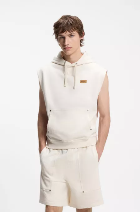 Sleeveless hoodie in cotton terry with logo badge
