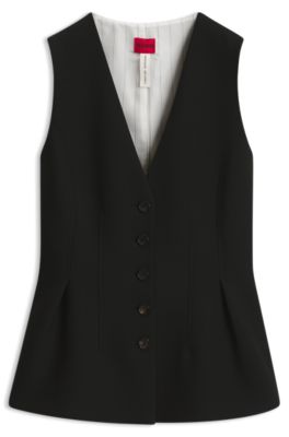 Sharp-fit waistcoat with peplum hem, Black