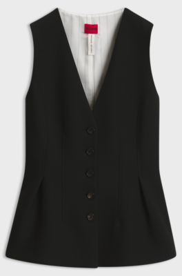 Sharp-fit waistcoat with peplum hem, Black