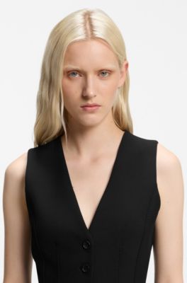 Sharp-fit waistcoat with peplum hem, Black