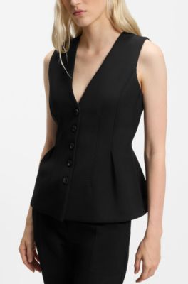 Sharp-fit waistcoat with peplum hem, Black