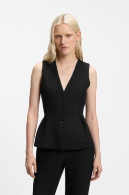 Sharp-fit waistcoat with peplum hem, Black