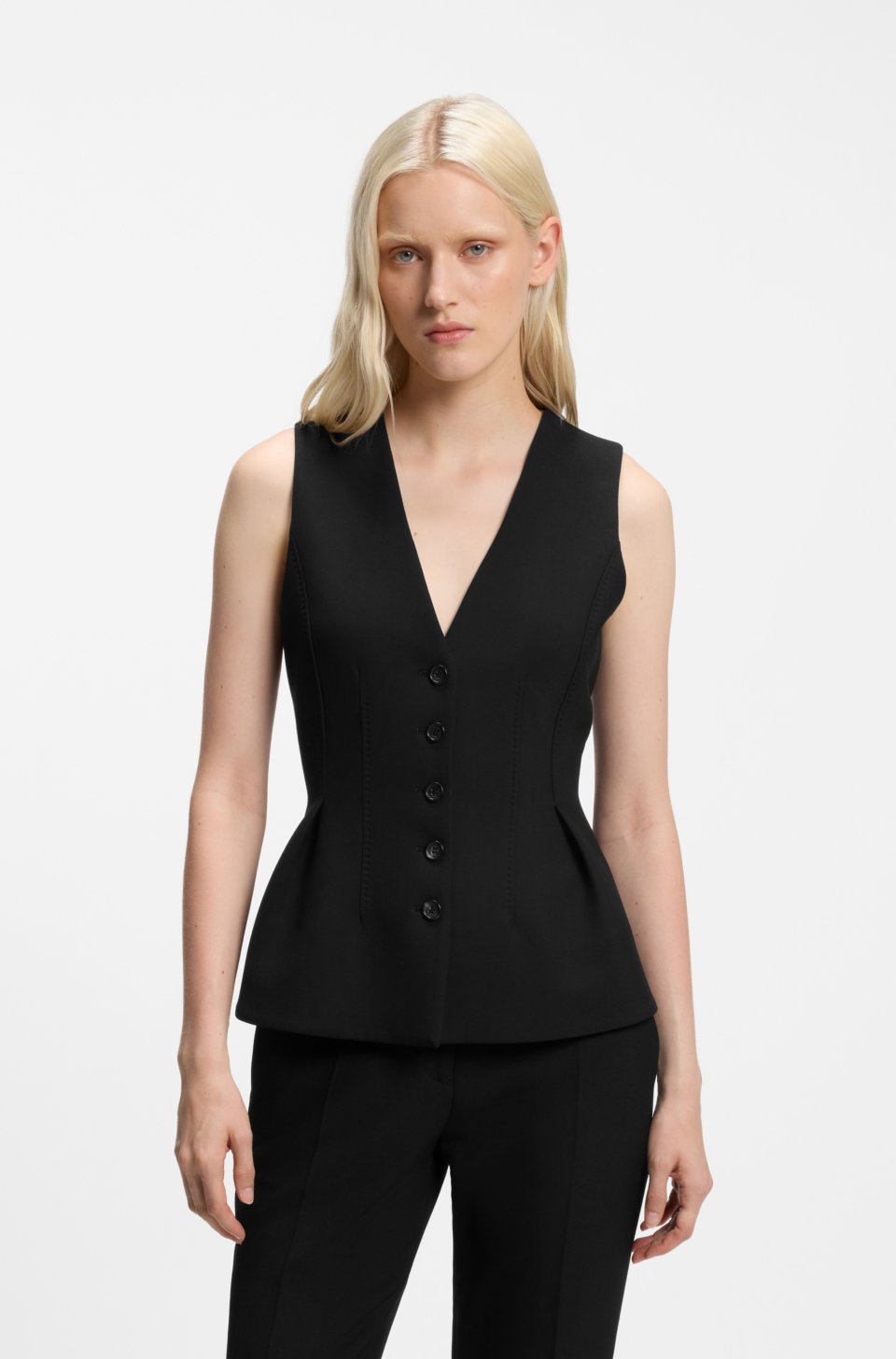 Sharp-fit waistcoat with peplum hem
