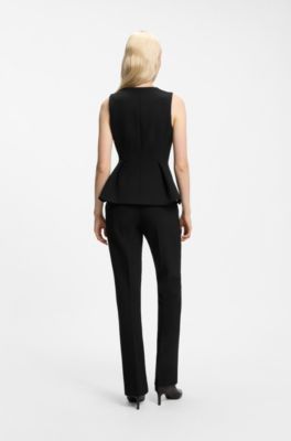 Sharp-fit waistcoat with peplum hem, Black