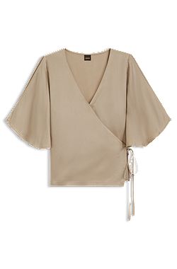 Wrap-front blouse with kimono sleeves