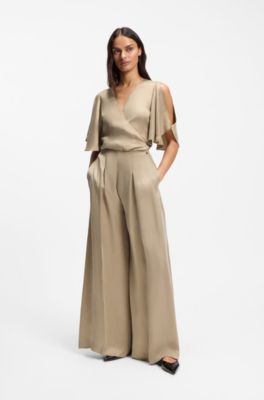 Cupro wrap top with kimono sleeves, Beige