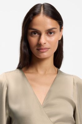 Cupro wrap top with kimono sleeves, Beige